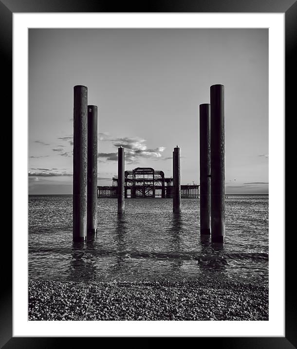 Old Pier Black and White Framed Mounted Print by Dean Messenger