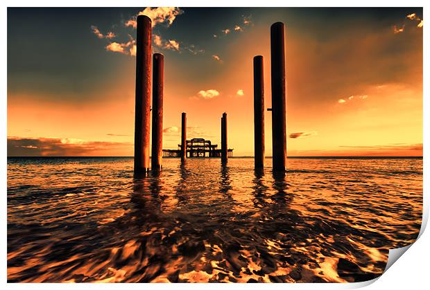 sunset across brighton pier Print by Dean Messenger