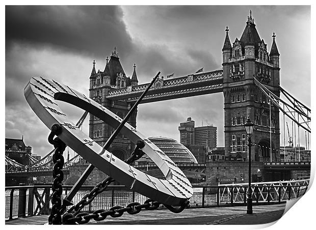 Tower Bridge and Sundial Print by Dean Messenger