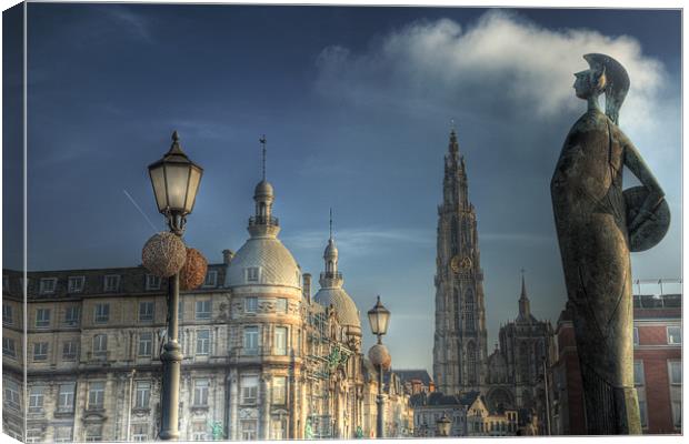 Antwerp from the river Canvas Print by Darren Woolway