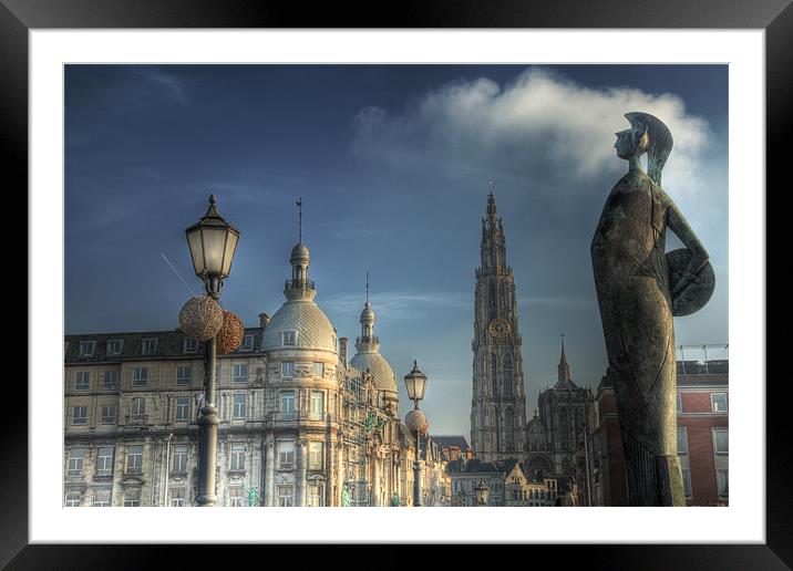 Antwerp from the river Framed Mounted Print by Darren Woolway