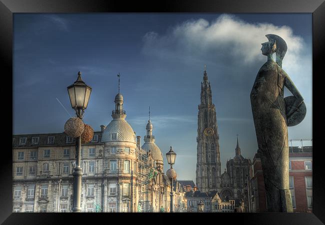 Antwerp from the river Framed Print by Darren Woolway