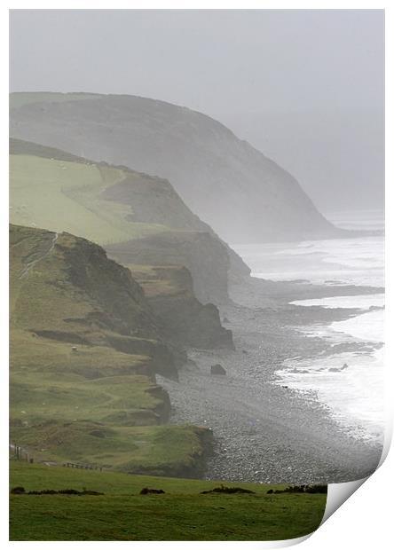 Misty Rugged North Devon Coast Print by Mike Gorton