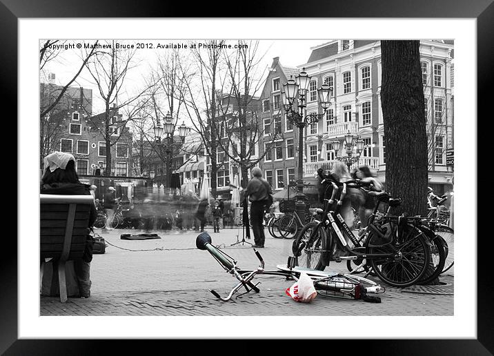 Green bike in Amsterdam Framed Mounted Print by Matthew Bruce