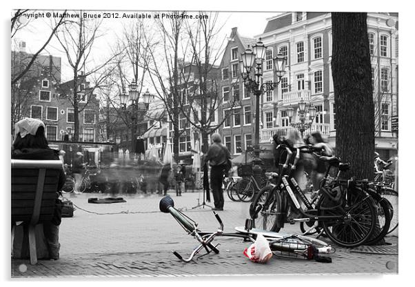 Green bike in Amsterdam Acrylic by Matthew Bruce