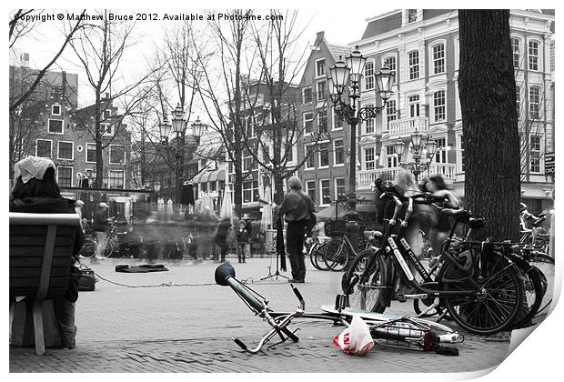 Green bike in Amsterdam Print by Matthew Bruce