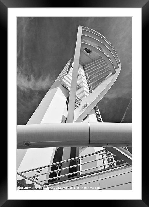Spinnaker Tower, black and white Framed Mounted Print by Alice Gosling