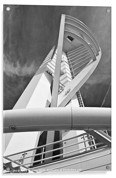 Spinnaker Tower, black and white Acrylic by Alice Gosling