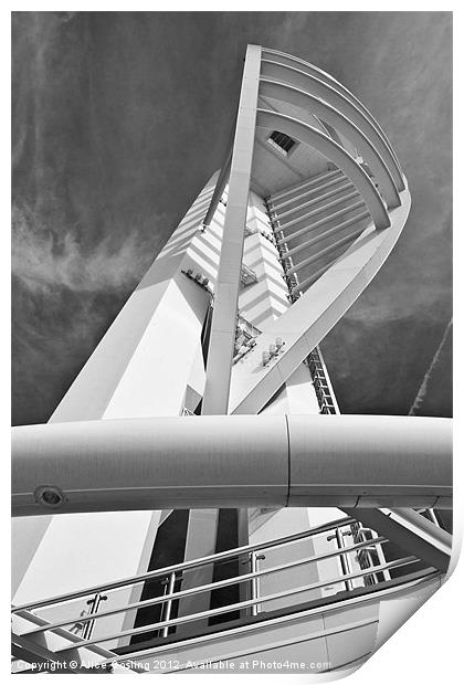 Spinnaker Tower, black and white Print by Alice Gosling