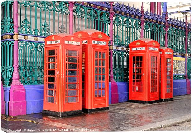 TELEPHONE BOXES AT SMITHFIELD Canvas Print by Helen Cullens