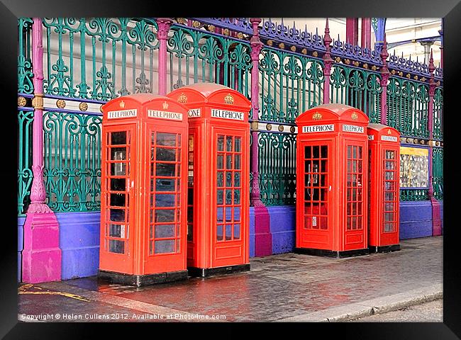 TELEPHONE BOXES AT SMITHFIELD Framed Print by Helen Cullens