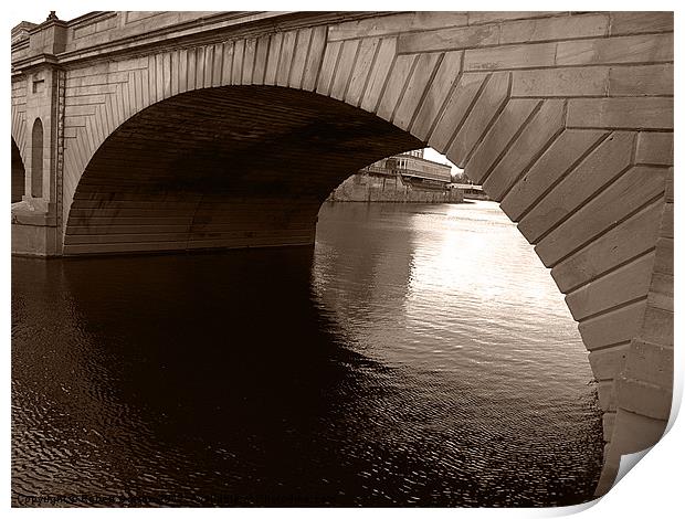 Ouse Bridge across the river Ouse in York. Print by Robert Gipson