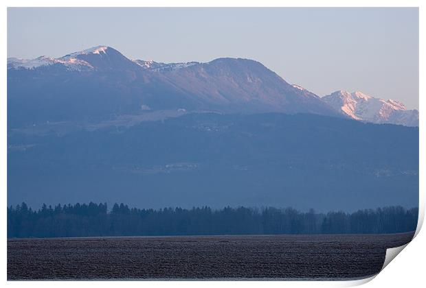 Krvavec and the Kamnik Alps at dawn Print by Ian Middleton