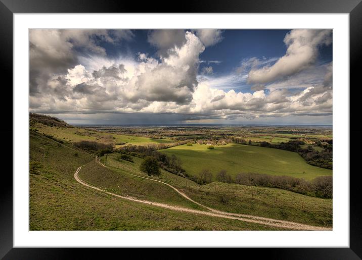 Distant Rainstorm Fron the South Downs Framed Mounted Print by Eddie Howland