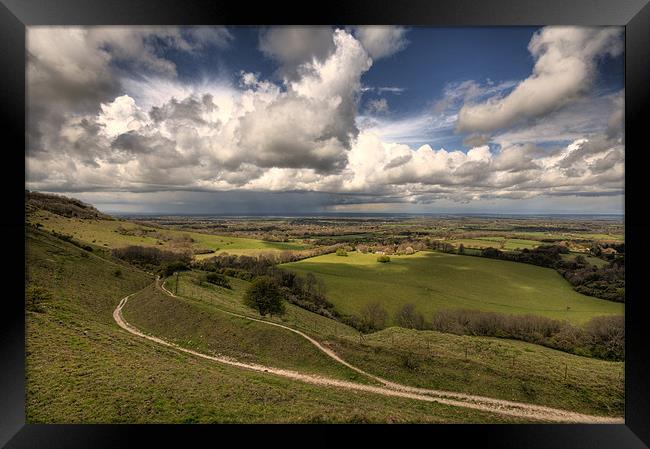 Distant Rainstorm Fron the South Downs Framed Print by Eddie Howland