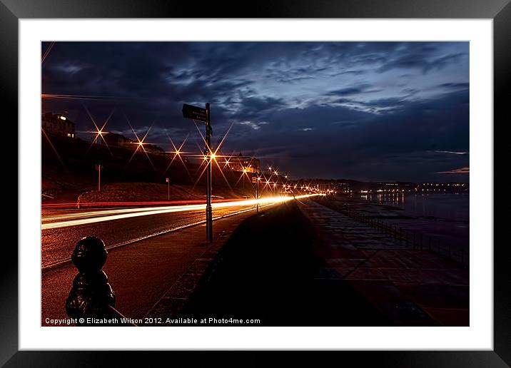 Seafront Car Lights Framed Mounted Print by Elizabeth Wilson-Stephen