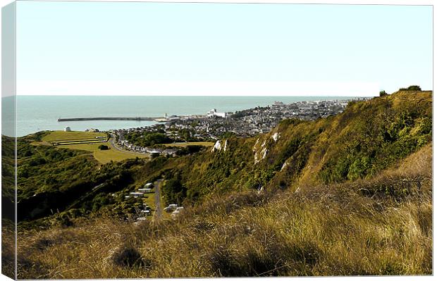 Folkestone from Capel-le-Ferne Canvas Print by Derek Vines