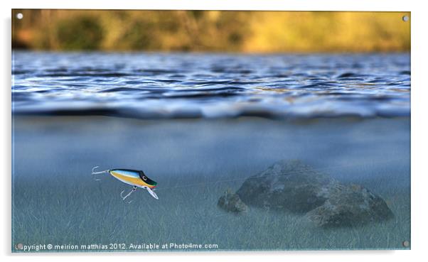 fishing lure in use Acrylic by meirion matthias