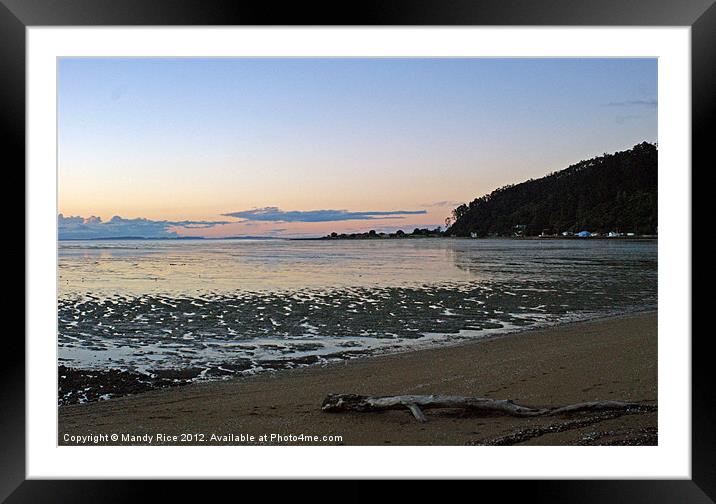 Log on beach at sunset Framed Mounted Print by Mandy Rice