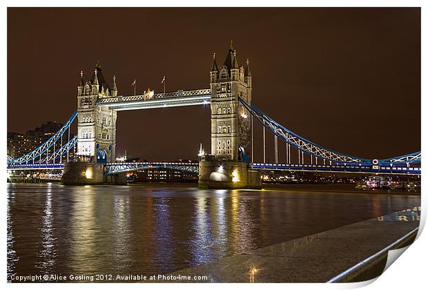 Tower Bridge at Night Print by Alice Gosling