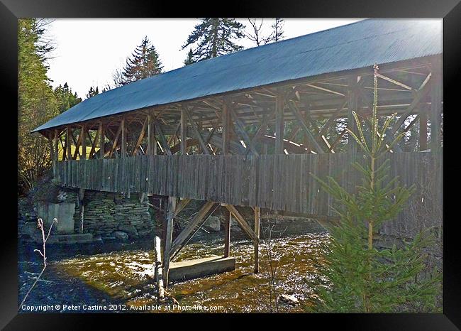 Bacon Road Covered Bridge Framed Print by Peter Castine