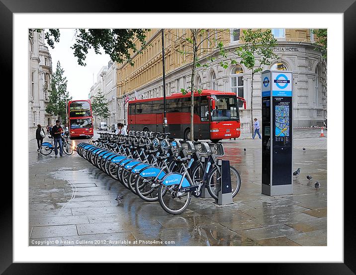 BUSES & BORIS BIKES Framed Mounted Print by Helen Cullens