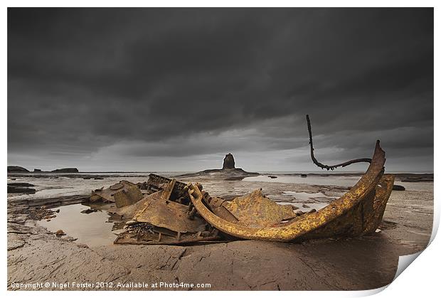 The Wreck at Saltwick Bay Print by Creative Photography Wales