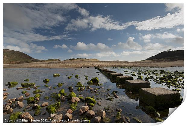 The stepping stones at Three Cliffs Bay Print by Creative Photography Wales