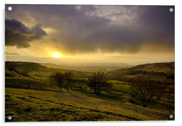Gloucestershire's Golden Sundown Acrylic by David Tyrer