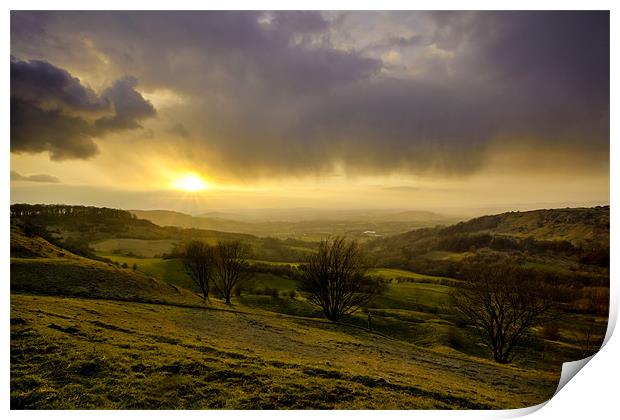 Gloucestershire's Golden Sundown Print by David Tyrer