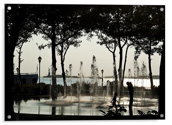Fountain Contra Jour, Battery Park NYC Acrylic by Kenny Partington