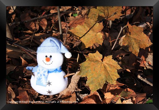 Snowman in the Forest Framed Print by Albert Gallant