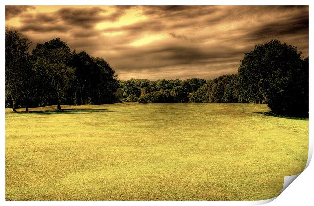 Storm Brewing Over Fairway Print by Louise Godwin