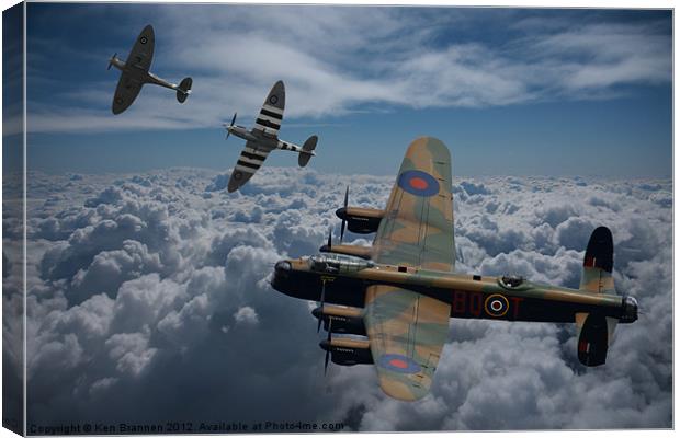 Lancaster Bomber and Spitfire Escort Canvas Print by Oxon Images