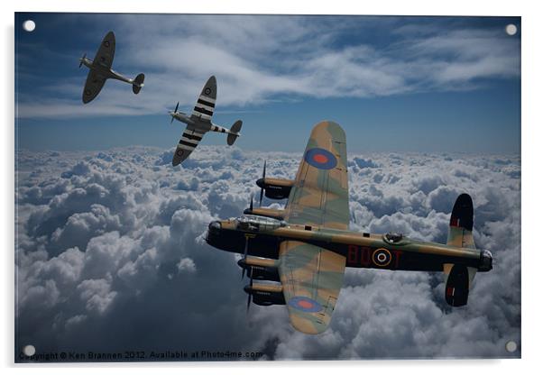 Lancaster Bomber and Spitfire Escort Acrylic by Oxon Images