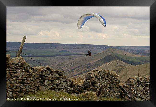 Paraglider over Rushup Edge Framed Print by Pete Hemington