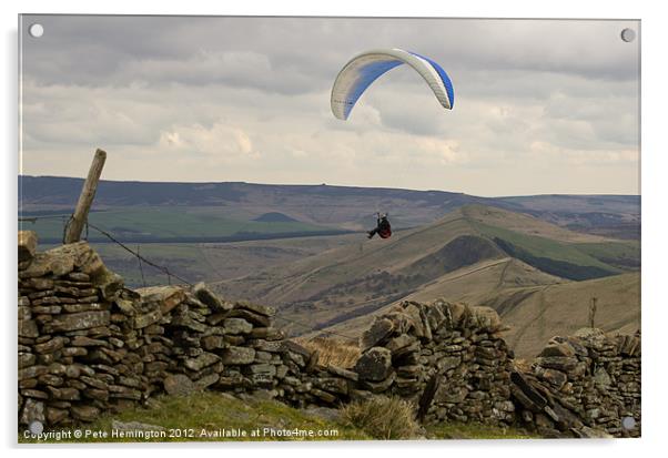 Paraglider over Rushup Edge Acrylic by Pete Hemington