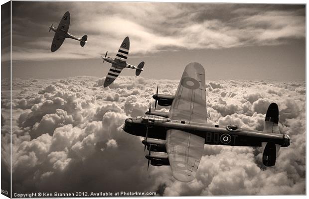 Lancaster Bomber and Spitfire Sepia Canvas Print by Oxon Images