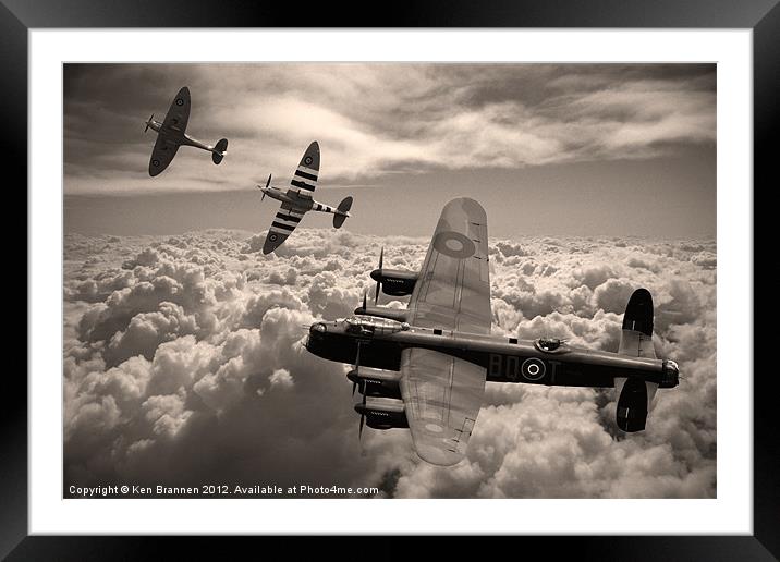 Lancaster Bomber and Spitfire Sepia Framed Mounted Print by Oxon Images