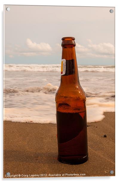 beer bottle on tropical beach Acrylic by Craig Lapsley