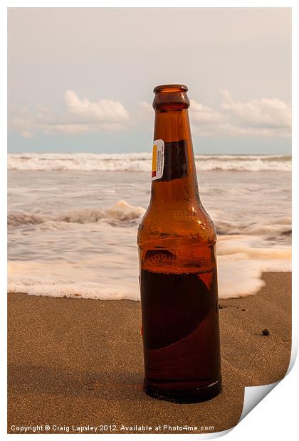 beer bottle on tropical beach Print by Craig Lapsley