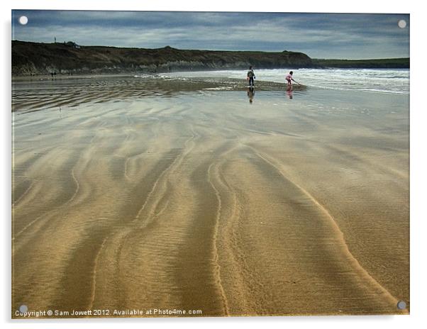 Striped Sands at Whitesands Acrylic by Sam Jowett