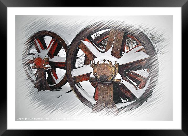 wheels in a blizzard Framed Mounted Print by Ferenc Kalmar