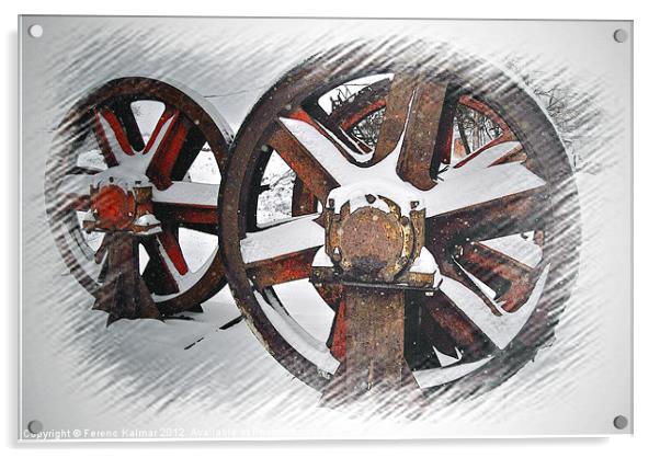 wheels in a blizzard Acrylic by Ferenc Kalmar