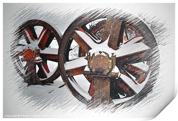 wheels in a blizzard Print by Ferenc Kalmar