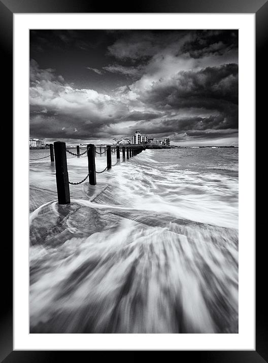 Knightstone high tide in mono Framed Mounted Print by mike Davies