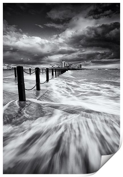 Knightstone high tide in mono Print by mike Davies