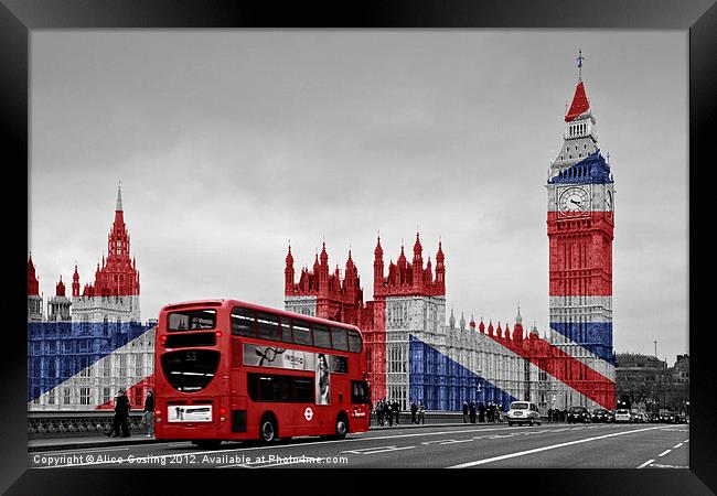 Union Jack and Red London Bus Framed Print by Alice Gosling