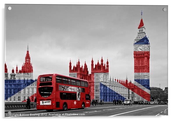 Union Jack and Red London Bus Acrylic by Alice Gosling