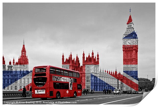 Union Jack and Red London Bus Print by Alice Gosling